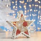 Фигура деревянная "Звезда Снежинки", 29х29х6.5 см, 2*AA (не в компл.) 6 LED, белая