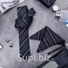 Набор мужской "Элит" галстук 145*5см, платок, запонки, полоски, цвет серебристо-черный