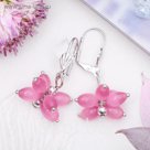 Серьги "Кошачий глаз" гроздь капель, цвет розовый