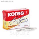 Скрепки канцелярские 33 мм никель KORES с отгибом 100 шт.в карт.уп.