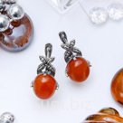 Серьги посеребрение лотос Сердолик