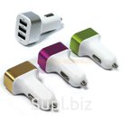 Автомобильное з/у (2.1A - 3 USB) адаптер квадратный с цветной полосой