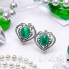 Серьги посеребрение сердце Малахит
