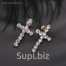 Серьги со стразами "Крестик", цвет белый в розовом золоте