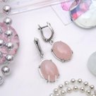 Серьги посеребрение овал Кварц розовый