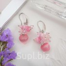 Серьги Кошачий глаз грозди цвет розовый