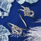 Кольцо "Сердце" дуэт, размер 18, цвет белый в серебре