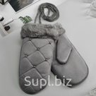Варежки женские безразмерные подклад искусственный мех цвет серый
