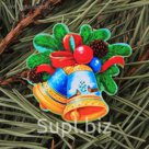 Значок деревянный «С Рождеством! Колокольчик»