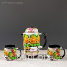 Набор чайный высокий "Деревня" цветная лепка, 3 предмета, 1 л/ 0,3 л