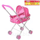 Коляска для куклы универсальная розовая металлический каркас