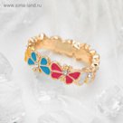 Кольцо "Бабочки порхающие", цветное в золоте, размер 17