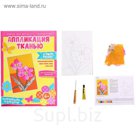 Аппликация - картина "Незабудки" из ткани на самоклеящейся бумаге