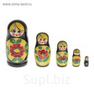 Матрёшка «Красный цветок», чёрный платок, 5 кукольная, 10 см