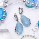 Серьги посеребрение капля в лепестках Аквамарин