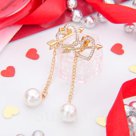 Серьги с жемчугом Бусина на цепочке сердце цвет белый в золоте