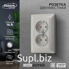 Розетка двухместная Luazon Lighting "Антей", 16 А, скрытая, с з/к, серебристая