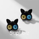 Серьги с эмалью «Монстрики» кот, цвет чёрный