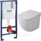 Комплект унитаза Owl 1975 Eld OWLT190101 с инсталляцией Grohe Rapid SL 38772001 с сиденьем Микролифт и клавишей смыва Хром