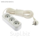 Удлинитель TUNDRA, 3 розетки, 7 м, 16 А, ПВС 3х0.75 мм2, с з/к, IP20, белый, ГОСТ