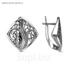 Серьги "Ромб" расписной, посеребрение с оксидированием