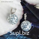 Серьги "Ракушка" шар, мозаика, цвет серый