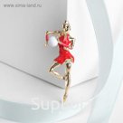 Брошь "Гимнастка" с мячом, цвет красный в золоте