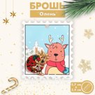 Брошь новогодняя "Олень" в ночи, цветная в чернёном золоте