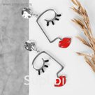 Серьги эмаль "Лица" джоли, цвет красный в серебре