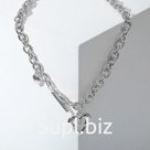 Колье "Цепь" сердце из коры, цвет серебро, 46см
