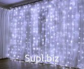 Светодиодная гирлянда штора 3*2 с крючками. 8 режимов. 200 светодиодов, USB, с дистанционным управлением. Холодный белый свет