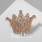 Брошь "Корона" высокая, цвет белый в золоте