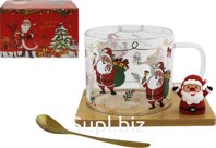 Santa Claus mug with a spoon, 280ml, on a stand, 9x12x0.8cm, glass, in a gift box