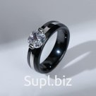 Кольцо керамика "Даймонд" квадрат, цвет чёрный в серебре, 16 размер