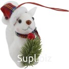 New Year's hanging decoration: Squirrel with a Christmas tree. Color: white + red. Size: 4.5 x 10 x 9 cm.