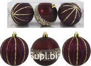 3 Christmas tree balls, 8 cm in diameter, Charming Color: Burgundy