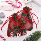 Мешочек новогодний "Остролист", 9,5*12,5, цвет красно-зелёный