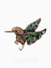 Брошь «Галиотис» колибри, цвет зелёный в чернёном золоте
