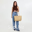 Сумка шоппер женская, на молнии, бежевая