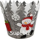 Украшение новогоднее Корзинка Снеговик с подарком d18см Цвет: серый