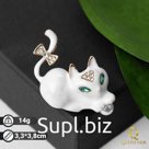Брошь "Котёночек", цвет белый в золоте