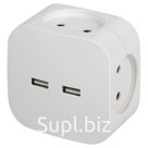 Разветвитель электрический ЭРА SP-4-USB-W на 4 розетки + 2xUSB 2400mA, без заземл 10А (белый)