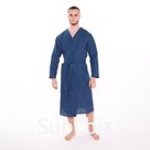 Халат вафельный запашной мужской, размер 52, хлопок 100%, синий