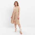 Платье с поясом миди женское MINAKU: Casual collection, бежевое, размер 50