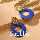 Серьги "Модерн" мятый металл, кольцо, цвет синий в золоте