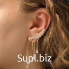 Серьги "Каффа и пуссеты" искорки висячие, цвет белый в золоте