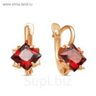 Серьги "Ромб", розовое золочение, цвет красный