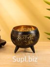 Подсвечник из кокоса, 15х15х13 см, цв. коричнево-золотой