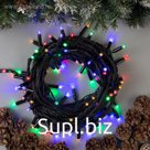 Гирлянда «Нить» 10 м, IP65, УМС, тёмная нить, 100 LED, выпуклый колпачок, свечение мульти, 220 В