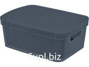 Корзина 380х270х143 11л. с крышкой, стенки перф, дно сплошное, код: 36139